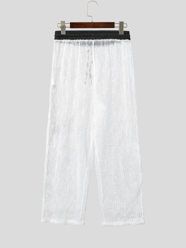 Men's Resort Slouchy All-Over Mesh Open-Hole Translucent Beach Lounge Pant SKUL68412