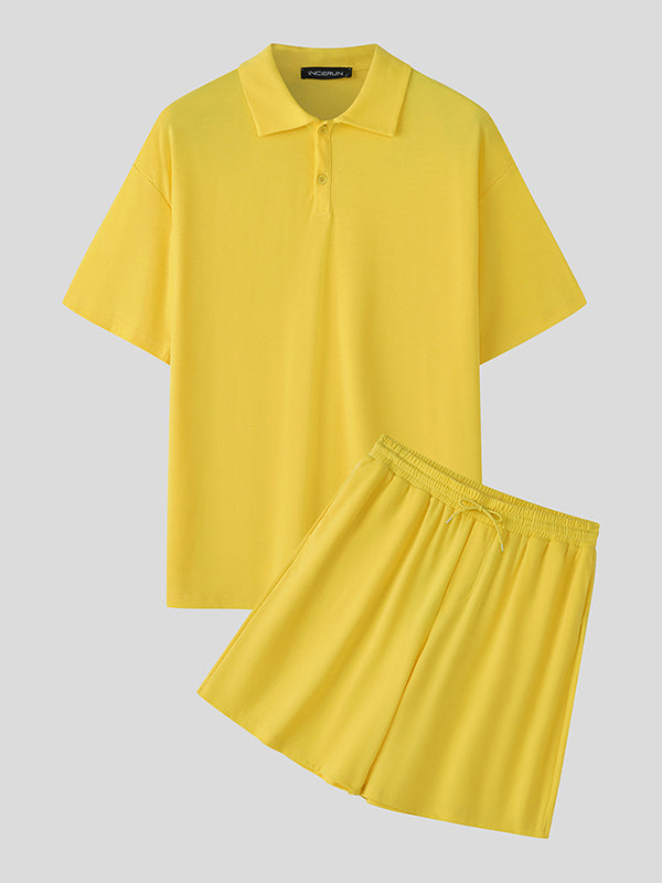 Mens Solid Color Short-Sleeve Two Pieces Outfit SKUL08491