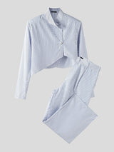 Men's Striped Cropped Casual Two Pieces Outfit SKUL33058