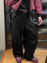 Men's Avant-Garde High Street Curved Flap Overlay Rivet Detail Baggy Floor Length Wide Leg Pant SKUL81732