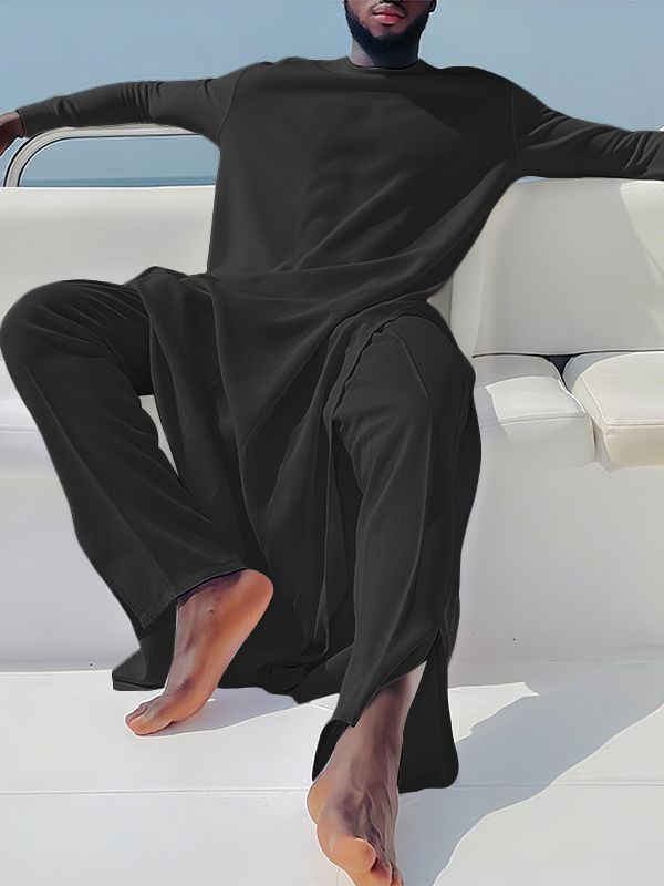 Men's Solid Crew Neck Casual Two Pieces Outfit SKUL32952