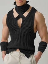 Mens Fashion Ribbed Knit High-Neck Tank SKUK69952