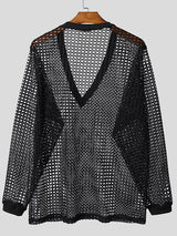 Men's Sheer Mesh Deep V Neck Long Sleeve T-shirt SKUL46266