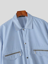 Men's Striped Utility Short Sleeve Shirt SKUL58657