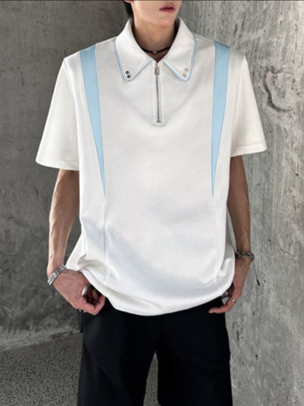 Men's Color Block Zip Lapel Shirt SKUL37556