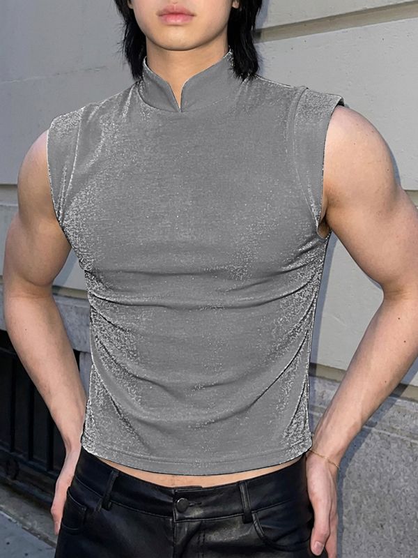 Men's Shiny Stand Collar Casual Tank SKUL51881