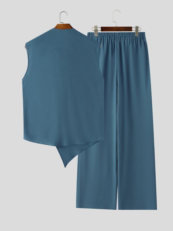 Men's Avant-Garde Asymmetrical Cowl Neck Two Pieces Outfit SKUL73739