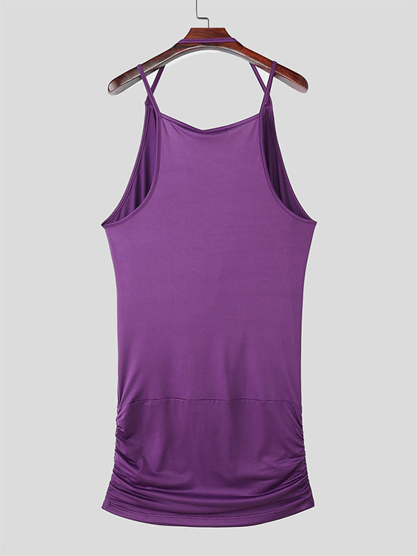 Mens Solid Color Cowl Neck Semi-Sheer Tank SKUL12390