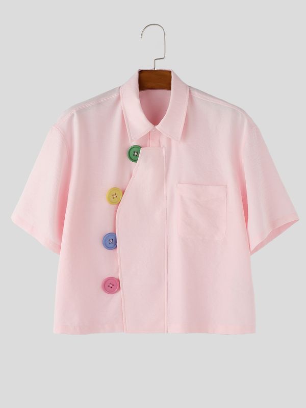 Men's Avant-Garde Asymmetrical Oversized Multi-Color Button Cropped Boxy Shirt SKUL60822