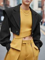 Men's Padded Shoulder Textured Cropped Long Sleeve Blazer SKUL40144