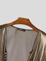 Men's Y2K Liquid Metal Avant-Garde Drape Cowl Neck T-shirt SKUL70453