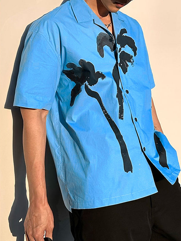 Mens Palm Tree Print Short-Sleeve Shirt SKUK67191