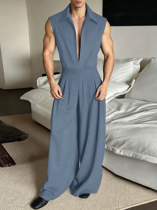 Men's Solid Color Half Placket Lapel Two Pieces Outfit SKUL39769