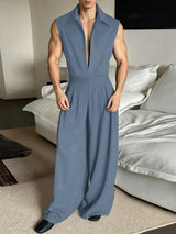 Men's Solid Color Half Placket Lapel Two Pieces Outfit SKUL39769