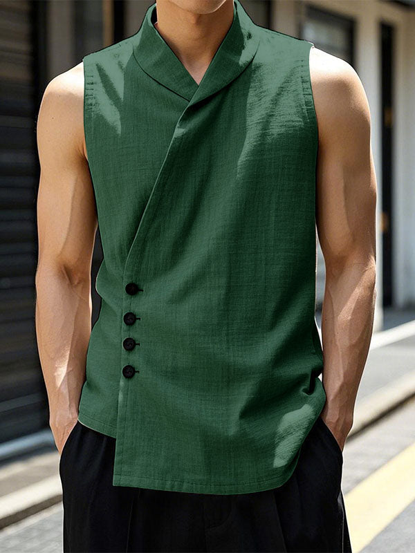 Mens Solid Color Sleeveless Button-Up Shirt SKUL02010