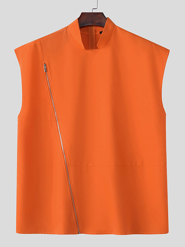 Mens Solid Color Zipper Wide-Shoulder Tank SKUK99014