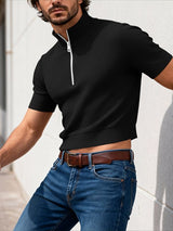 Men's Solid Color Textured Zip Short Sleeve T-shirt SKUL54063