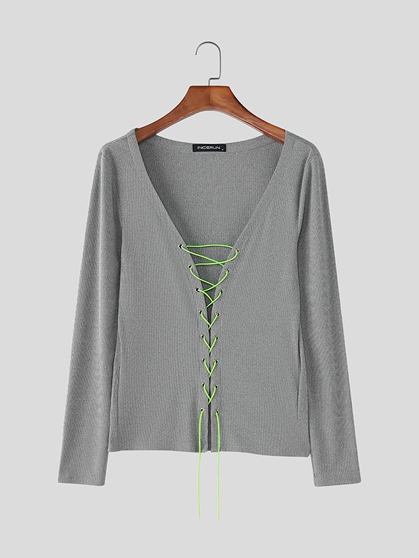 Men's Textured Drawstring Long Sleeve T-shirt SKUL42777