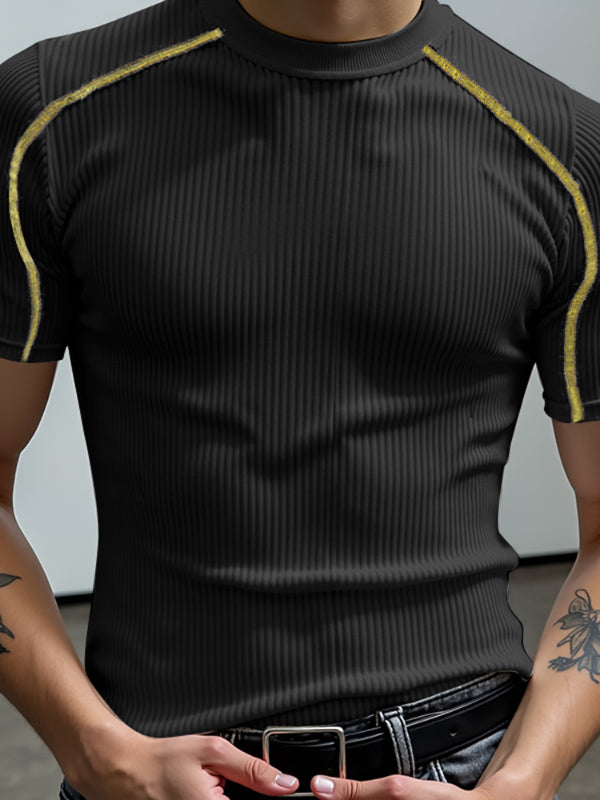 Mens Metallic Stripe Patchwork Short Sleeve T-Shirt SKUL18016