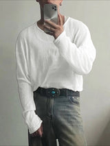 Men's Solid Color Textured Long Sleeve T-Shirt SKUL30550