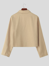 Men's Solid Color Zip Cropped Long Sleeve Jacket SKUL29607