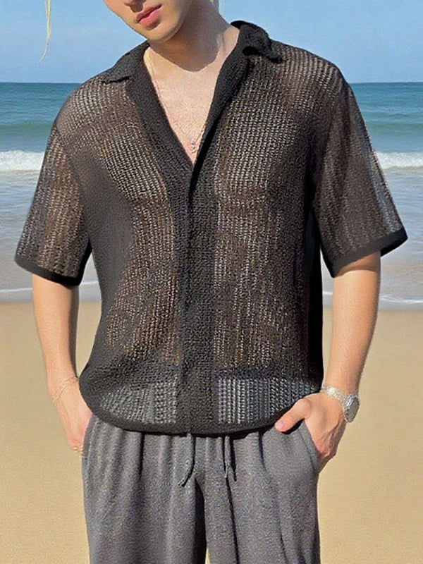 Men's Plain Sheer Mesh Short Sleeve Shirt SKUL11911