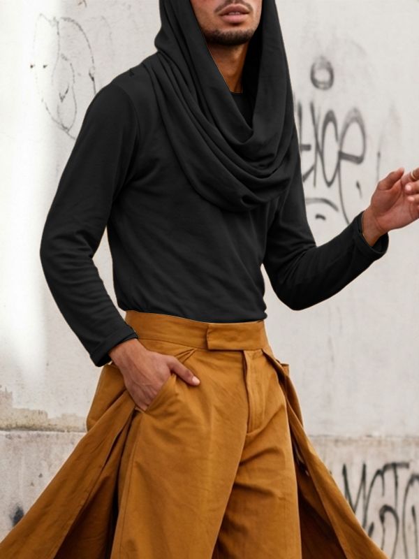 Men's Deconstructed Hooded Pocket Long Sleeve T-shirt SKUL51255