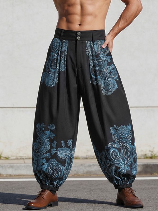 Men's High-Fashion Avant-Garde Paisley Print Wide-Leg Pant SKUL66935