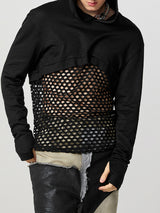 Mens Sheer Mesh Patchwork Long-Sleeve Hoodie SKUK87164