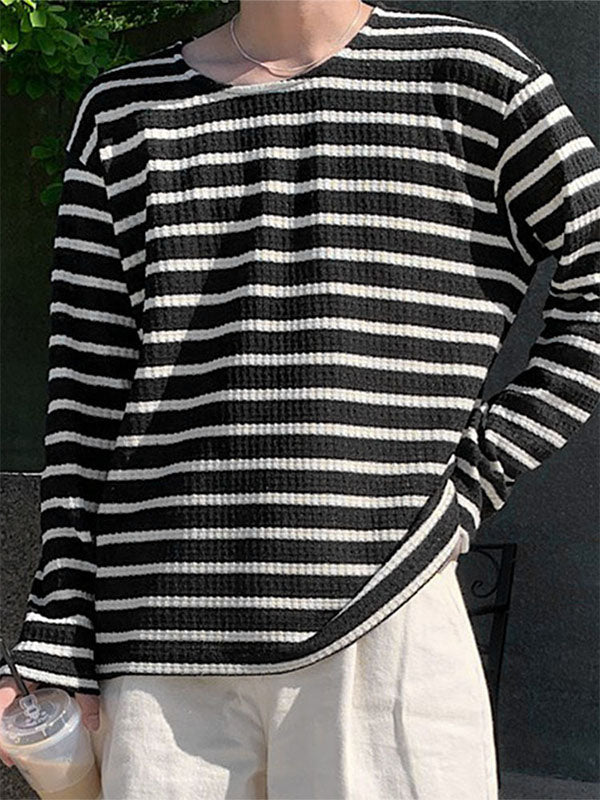 Mens Horizontal Striped Textured Long Sleeve T-Shirt SKUK72324