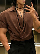 Men's Solid Color Ruched Short Sleeve Shirt SKUL58726