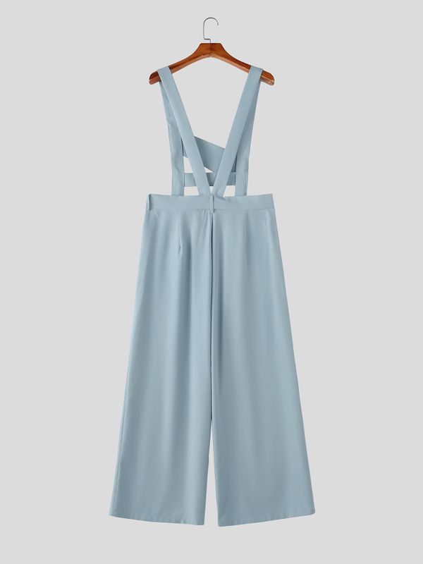 Men's Avant-Garde Deconstructed Cross-Strap High-Waist Wide-Leg Jumpsuit SKUL73615
