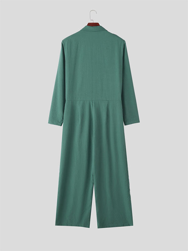Men's Solid Color Casual Long Sleeve Jumpsuit SKUL28178