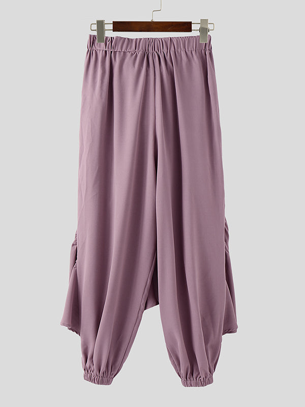 Mens Solid Color Asymmetric Ruched Pant SKUL05856