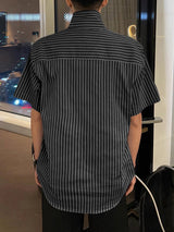 Mens Striped Lapel Collar Short Sleeve Shirt SKUK63605