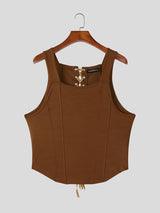 Men's Back Tie Design Knit Textured Cropped Tank SKUL57688