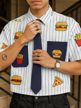 Men's Fun Print Color Block Striped Short Sleeve Shirt SKUL35037