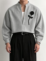 Men's Zen Minimalist Art Exhibition 3D Rose Flower Deep V-Neck Shirt SKUL85401