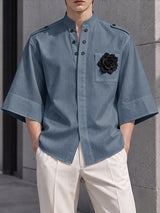 [Pre-order] Men's Zen Minimalist Art Exhibition 3D Flower Stand Collar Epaulet Shirt SKUL88391
