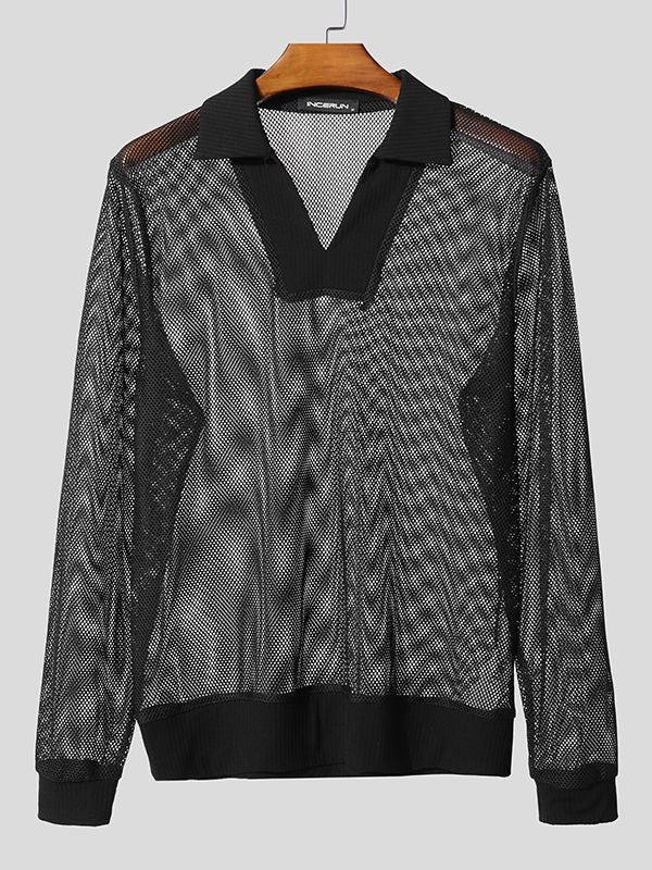 Men's Sheer Mesh Long Sleeve Shirt SKUL46258
