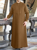 Mens Ribbon Patchwork Concealed Placket Muslim Robe SKUK27850