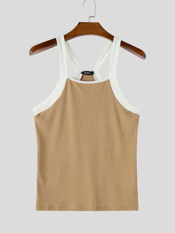 Men's Colorblock Square Neck Ribbed Knit Muscle Tank SKUL76581