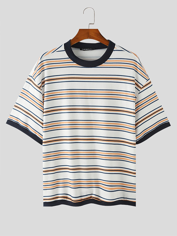 Mens Striped Crew Neck Short Sleeve T-Shirt SKUK61370