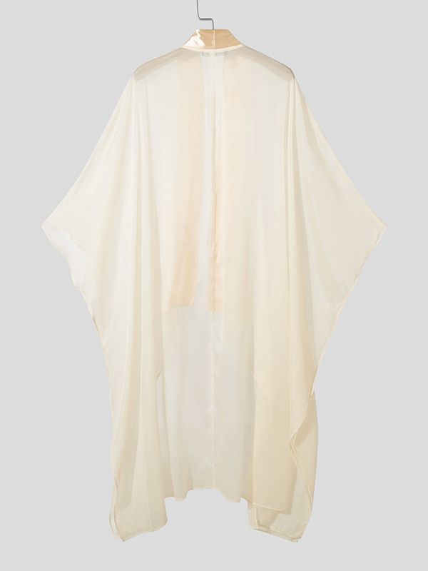 Men's Sheer Mesh Patchwork Satin Loose Fit Cardigan SKUL47702