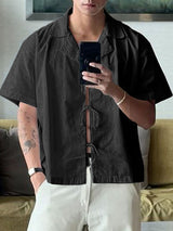 Mens Casual Drawstring Short Sleeve Shirt SKUL08520