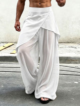 Men's Avant-Garde Draped Overlay Sheer Mesh Palazzo Pant SKUL65308