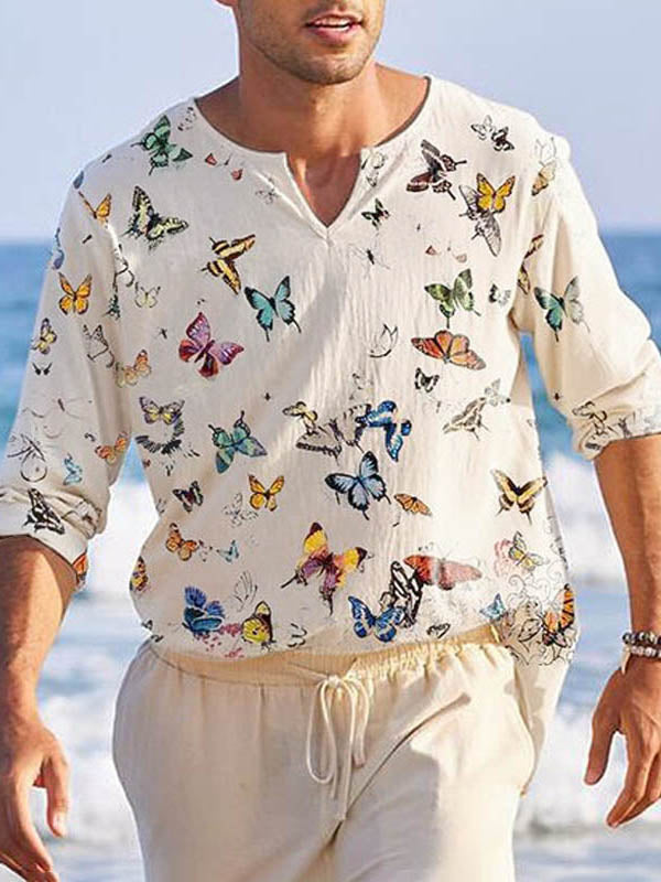 Mens Butterfly Print Long Sleeve T-Shirt SKUK68902