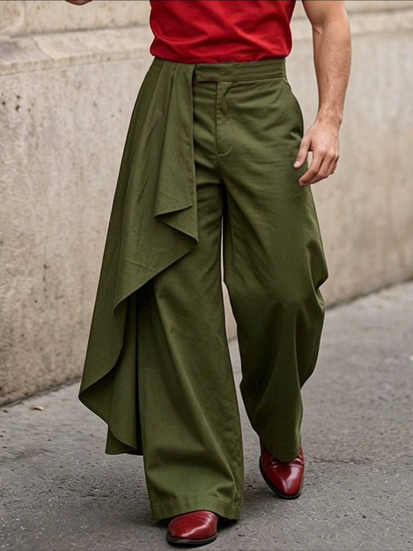 Men's Avant-Garde Deconstructed Draped Side-Panel Wide-Leg Pant SKUL68168