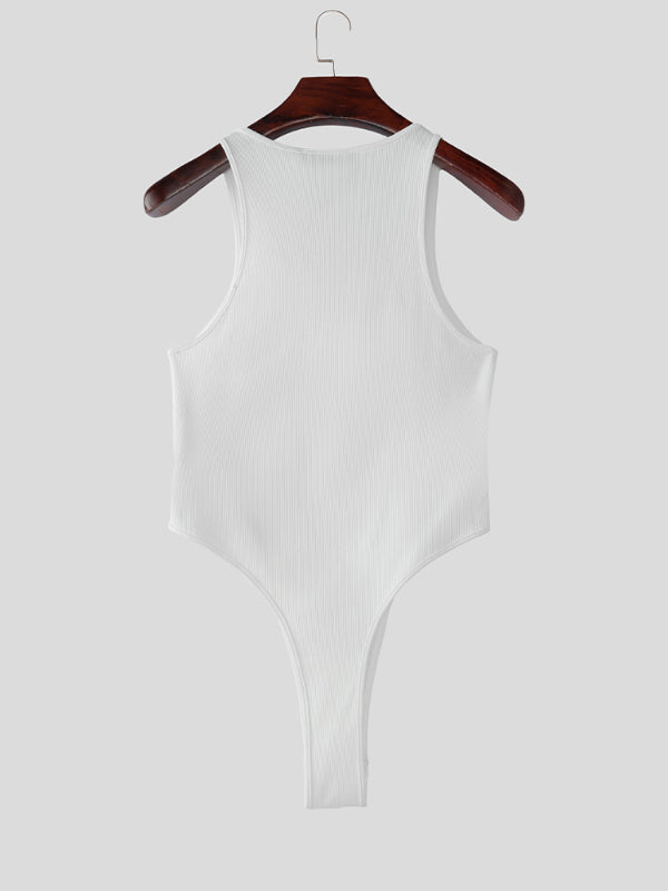 Men's Solid Color Slim Fit U Neck Sleeveless Bodysuit SKUL21034