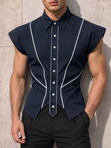 Men's Avant-Garde Contrast Piping Tailored Slim Fit Sleeveless Shirt SKUL75608